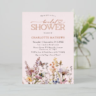 Blush Pink Wildflower Watercolor Bridal Shower Foil Invitation