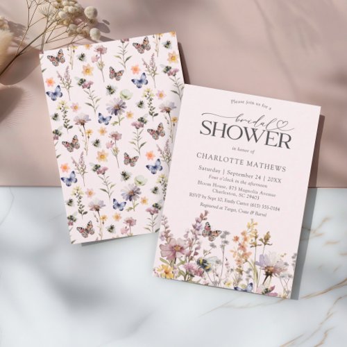 Blush Pink Wildflower Watercolor Bridal Shower Invitation