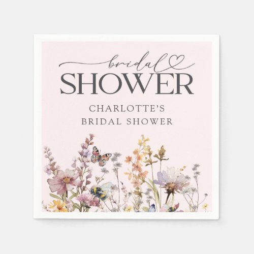 Blush Pink Wildflower Watercolor Bridal Shower Napkins