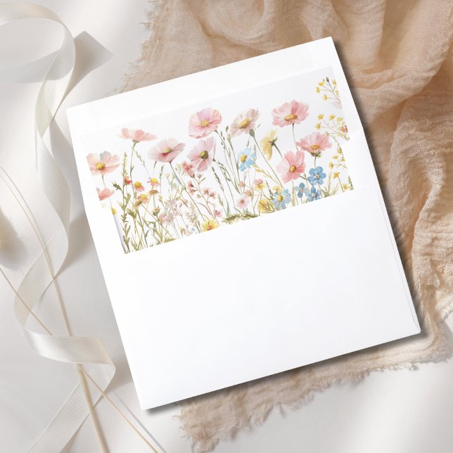 Blush Pink Wildflower Wedding Envelope Liner (Creator Uploaded)