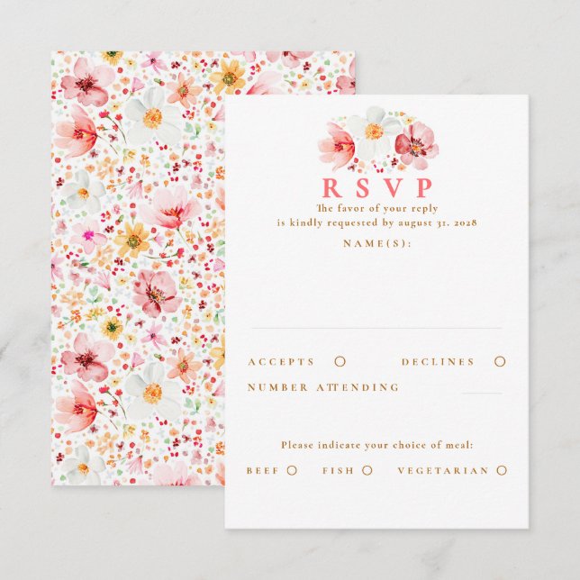 Blush Pink Wildflower Wedding RSVP Card (Front/Back)