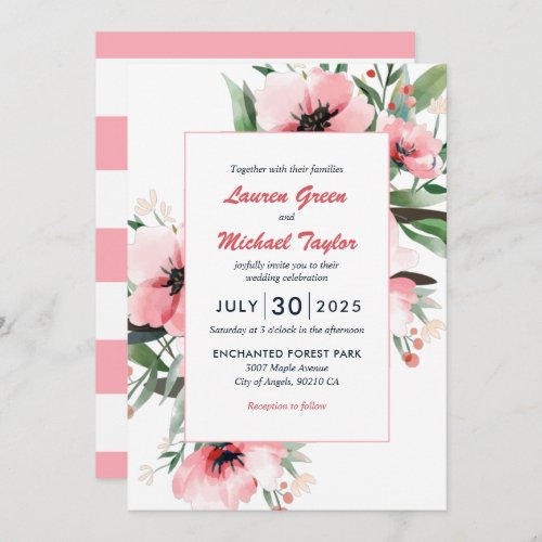 Blush Pink Wildflower White Spring Floral Wedding Invitation