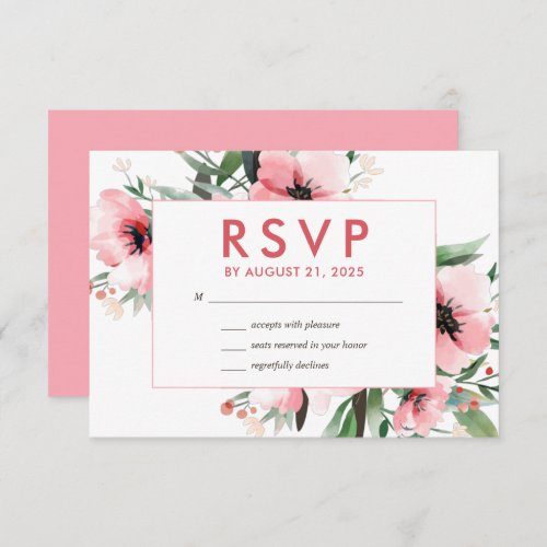 Blush Pink Wildflower White Spring Floral Wedding RSVP Card