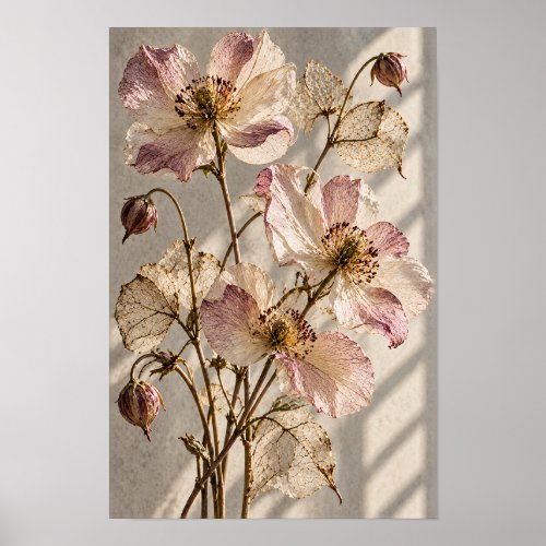 Blush Pink Wildflowers and Translucent Leaves Bota Poster
