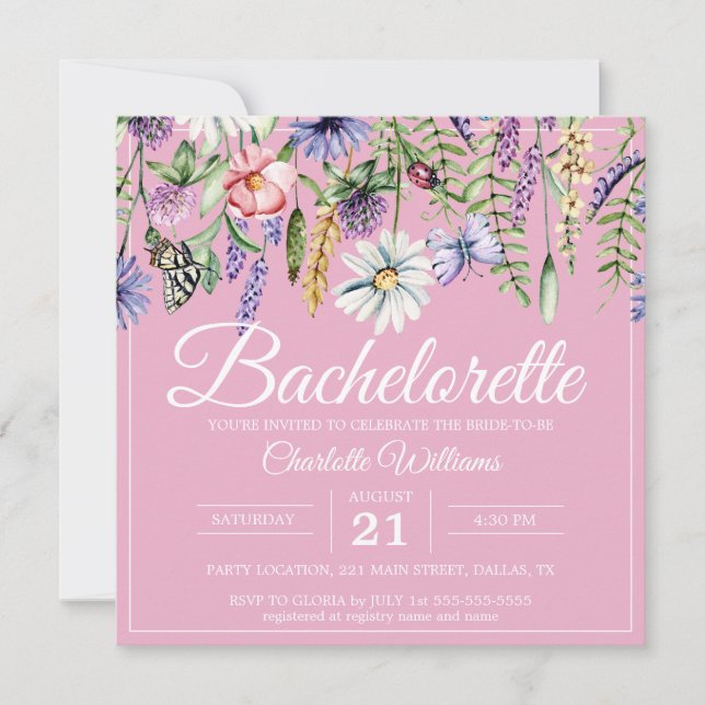 Blush Pink Wildflowers Boho Bachelorette Party Invitation (Front)