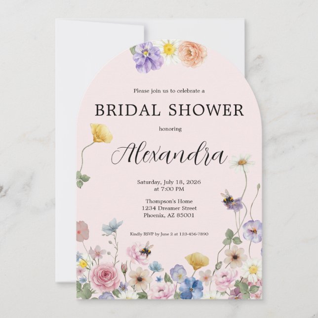 Blush Pink Wildflowers Bridal Shower Invitation (Front)