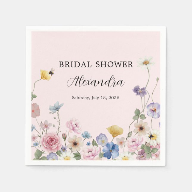 Blush Pink Wildflowers Bridal Shower Invitation Napkins (Front)