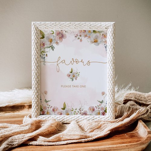 Blush pink wildflowers Favors baby shower Poster