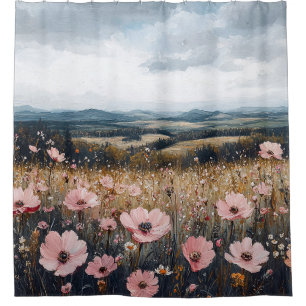 Blush Pink Wildflowers Landscape Shower Curtain