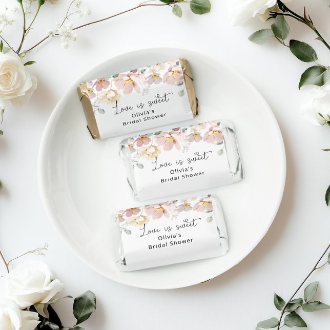 Blush pink wildflowers Love is sweet bridal shower Hershey's Miniatures (Creator Uploaded)