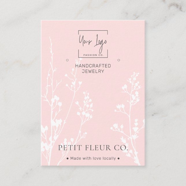 Blush Pink Wildflowers QR Jewelry Display Card (Front)