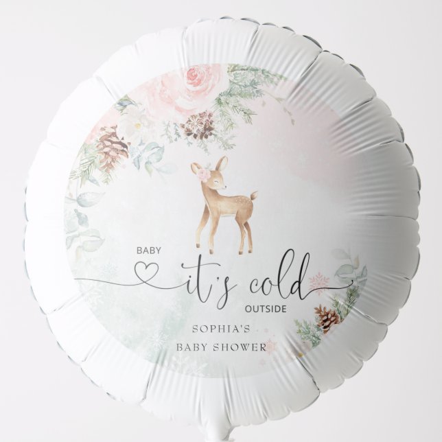 Blush pink winter baby deer baby its cold outside balloon (Front)