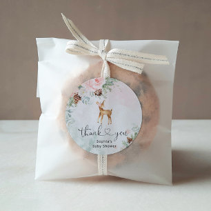 Blush pink winter baby deer thank you classic round sticker