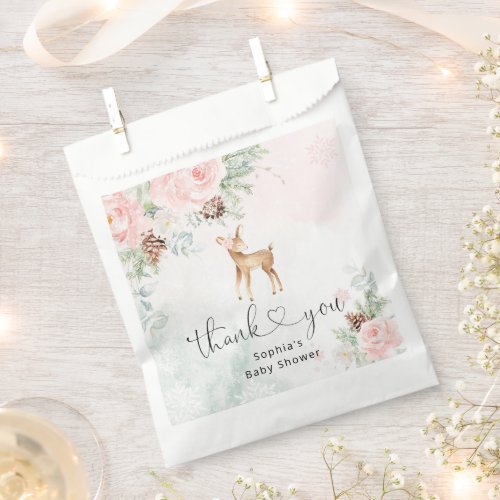 Blush pink winter baby deer thank you favor bag