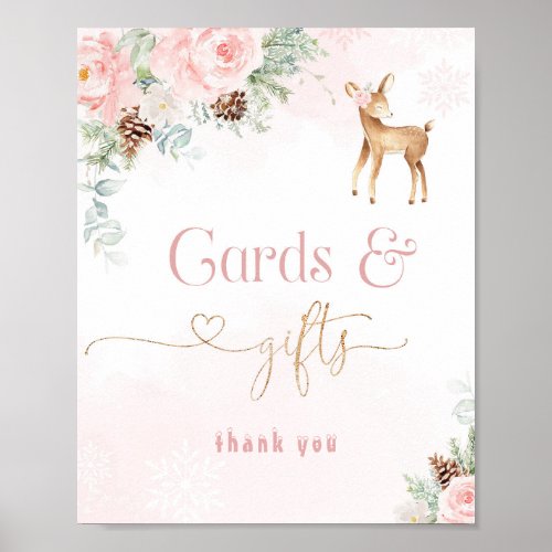 Blush pink winter deer birthday cards and gifts poster