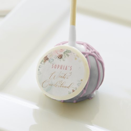 Blush pink winter onederland girl birthday cake pops