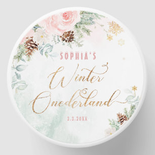 Blush pink winter onederland girl birthday mini candle favors