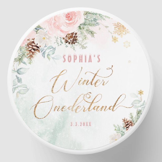 Blush pink winter onederland girl birthday mini candle favors (Front)
