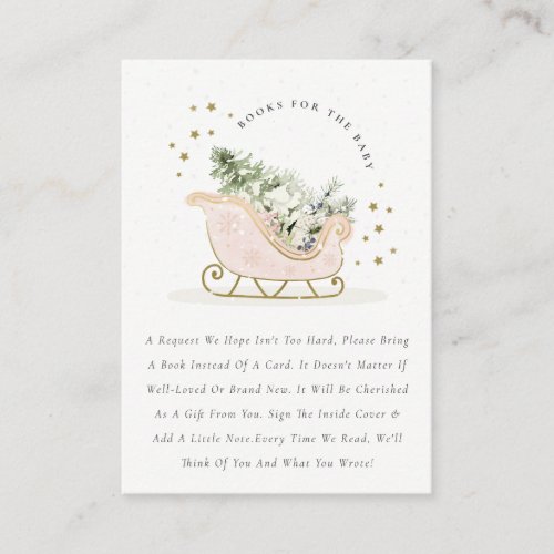 Blush Pink Winter Sleigh Books for Baby Shower Enclosure Card