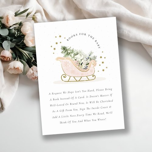 Blush Pink Winter Sleigh Books for Baby Shower Enclosure Card