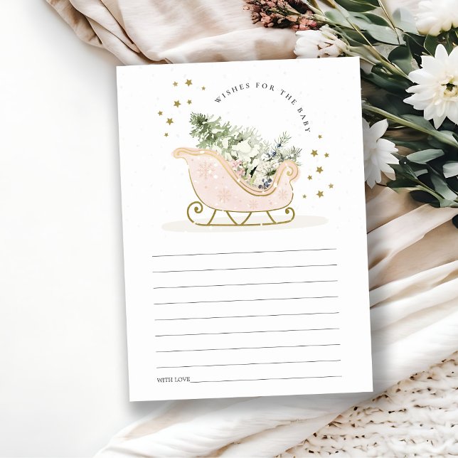 Blush Pink Winter Sleigh Wishes for Baby Shower Enclosure Card (Creator Uploaded)