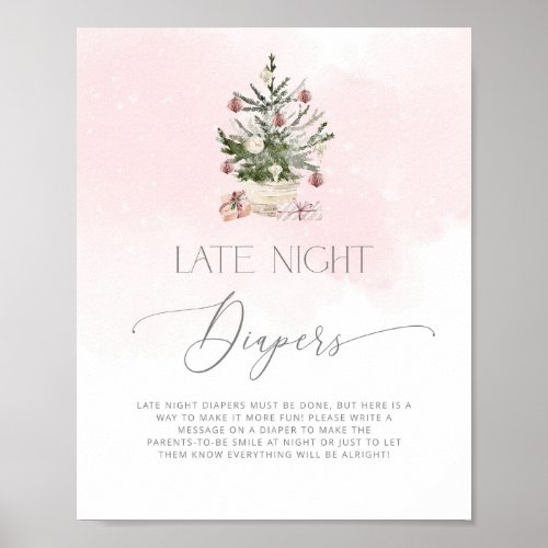 Blush pink winter snowflakes Late night diapers Poster