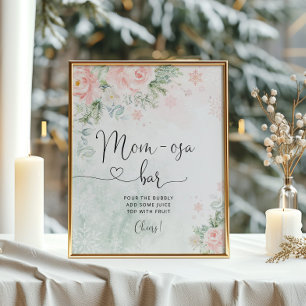 Blush pink Winter snowflakes mom-osa bar Poster