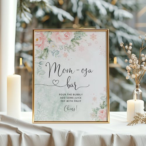 Blush pink Winter snowflakes mom_osa bar Poster