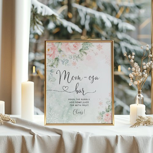 Blush pink Winter snowflakes mom_osa bar Poster