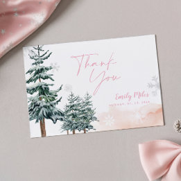 Blush Pink Winter Wonderland Baby Shower Thank You Note Card
