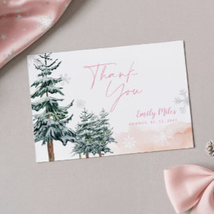 Blush Pink Winter Wonderland Baby Shower Thank You Note Card