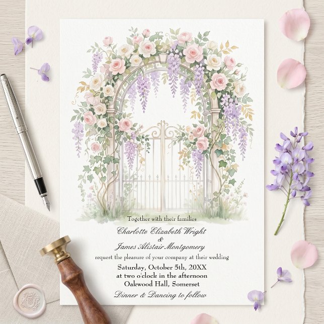 Blush Pink Wisteria Secret Garden Gate Wedding Invitation (Creator Uploaded)