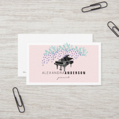 Blush Pink Wisteria Vintage Piano Business Card