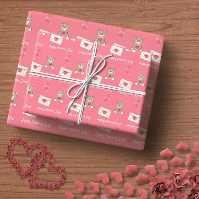 Blush Pink with Bear, Hearts, and Custom Message Wrapping Paper (Blush Pink with Bear, Hearts, and Custom Message Wrapping Paper)