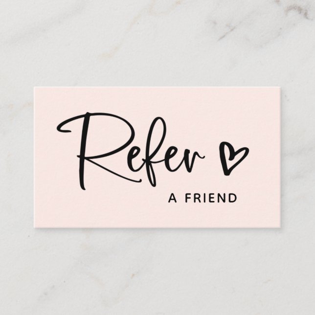 Blush Pink with Black Script and Heart | Referral Card (Front)