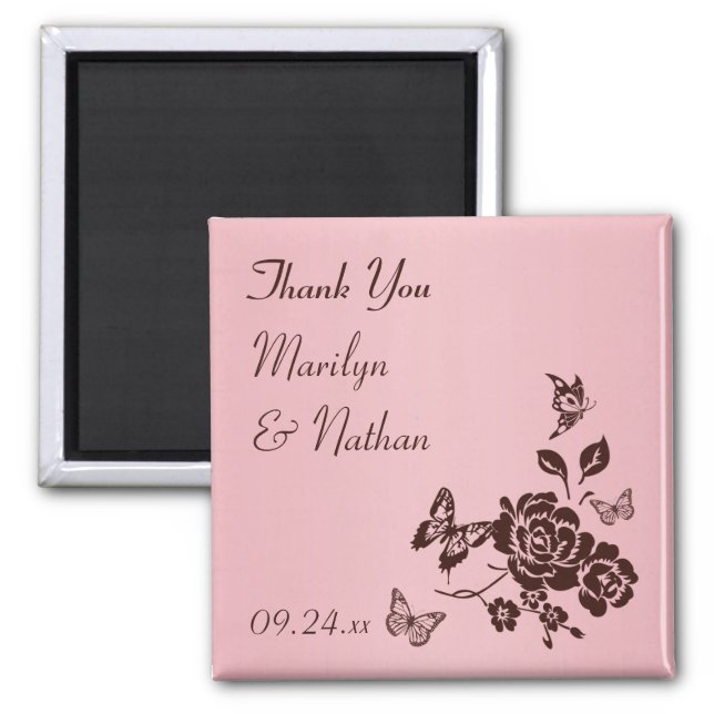 Blush Pink with Brown Flowers Wedding Favor Magnet (Front)