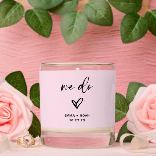 Blush Pink with Casual Script  Wedding Keepsake Scented Candle