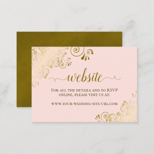 Blush Pink with Gold Floral Lace Wedding Website Enclosure Card