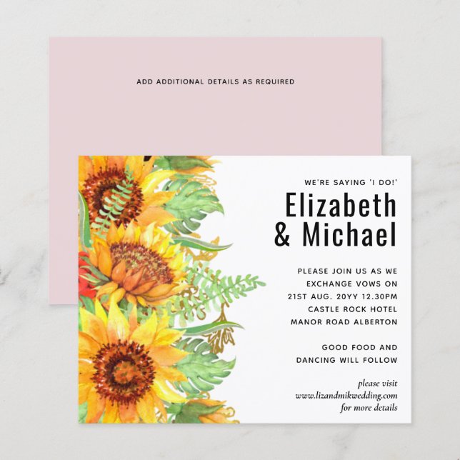 Blush Pink with Sunflowers Wedding Budget (Front/Back)