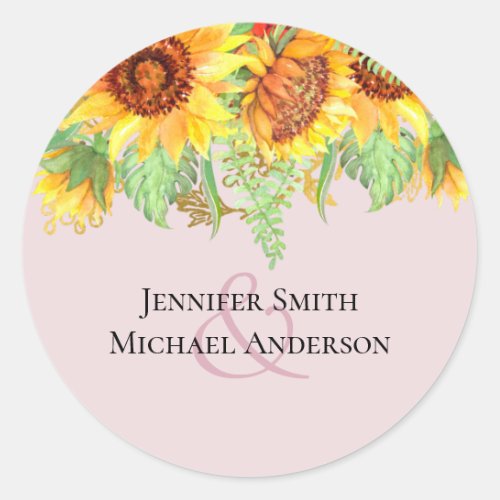 Blush Pink with Sunflowers Wedding Budget Classic Round Sticker