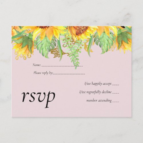 Blush Pink with Sunflowers Wedding Budget Invitation Postcard
