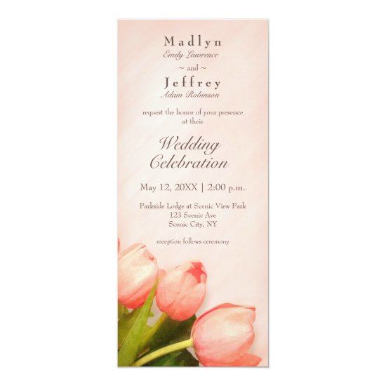 Blush pink with tulips slender wedding invitation