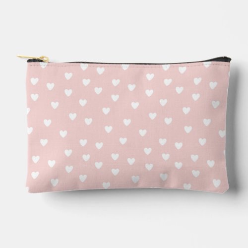 Blush Pink with White Hearts Accessory Pouch