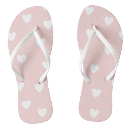 Blush Pink with White Hearts Flip Flops