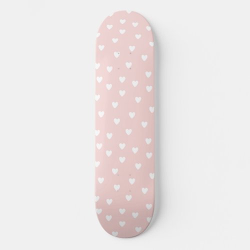 Blush Pink with White Hearts Girls Skateboard