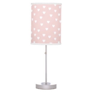 Blush Pink with White Hearts   Kids or Nursery Table Lamp