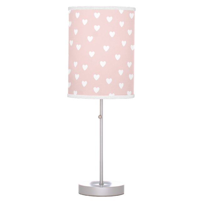 Blush Pink with White Hearts | Kids or Nursery Table Lamp (Front)