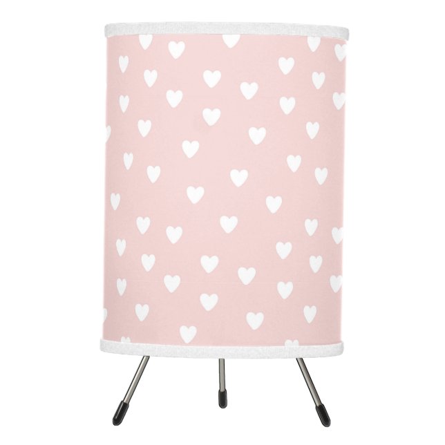 Blush Pink with White Hearts | Kids or Nursery Tripod Lamp (Front)