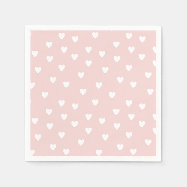Blush Pink with White Hearts Napkins (Front)