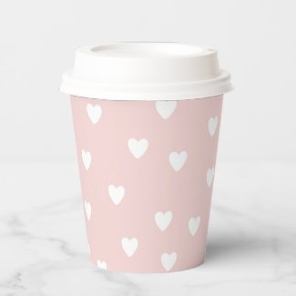 Blush Pink with White Hearts Paper Cup